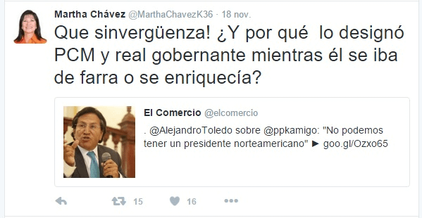 Captura del twitter de Martha Chávez