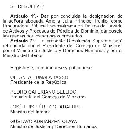 Resolución Suprema que destituye a Príncipe / Foto: El Peruano